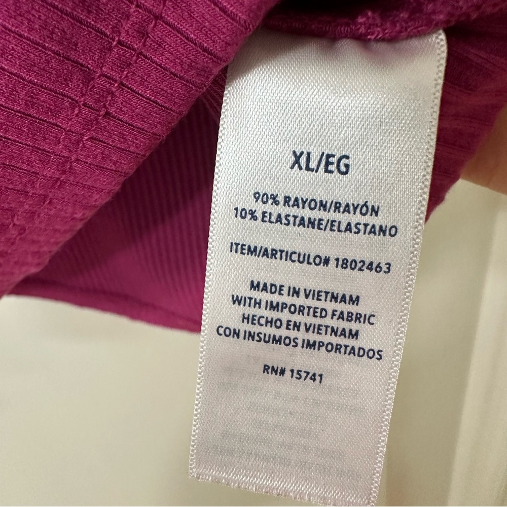 Splendid Raspberry Pink Ribbed Fitted Long Sleeve Tee, Size XL - Picture 5 of 6
